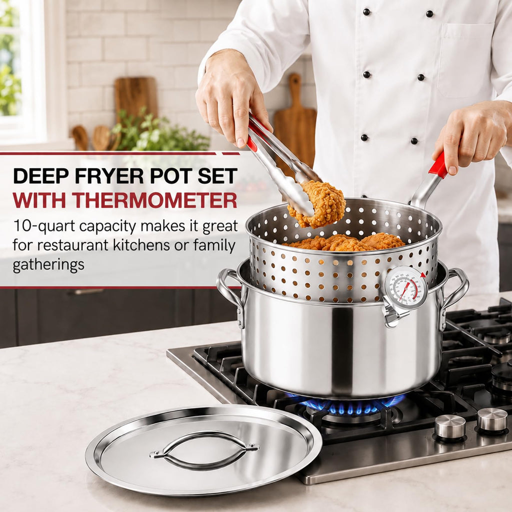10 QT Stainless Steel Deep Fryer Pot with Basket F10516