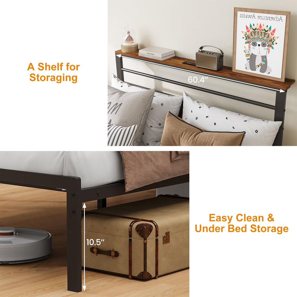 Black Twin Bed Frame with Headboard O292