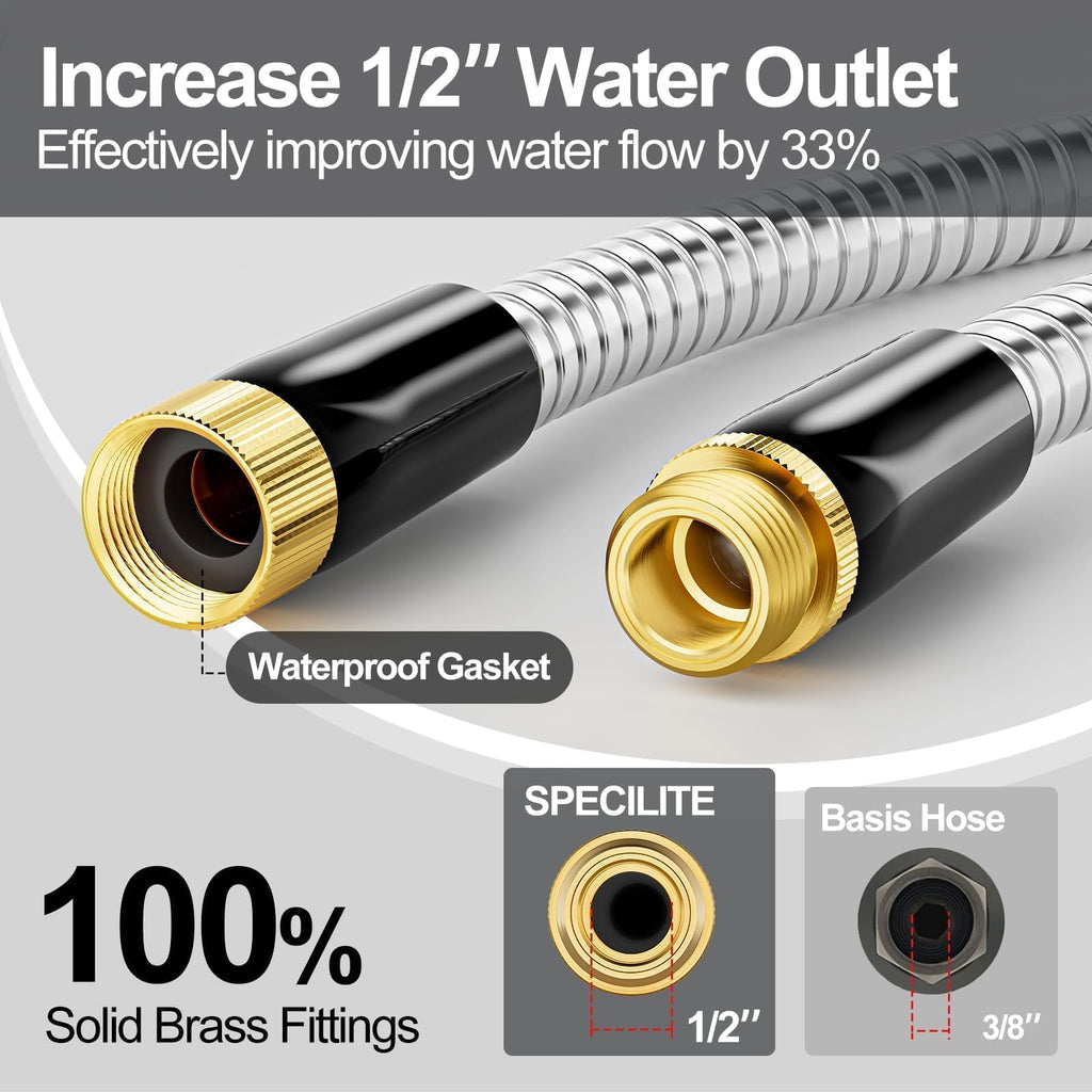 1/2"x 100FT 304 Stainless Steel Metal Hose with Blue Nozzle A804507
