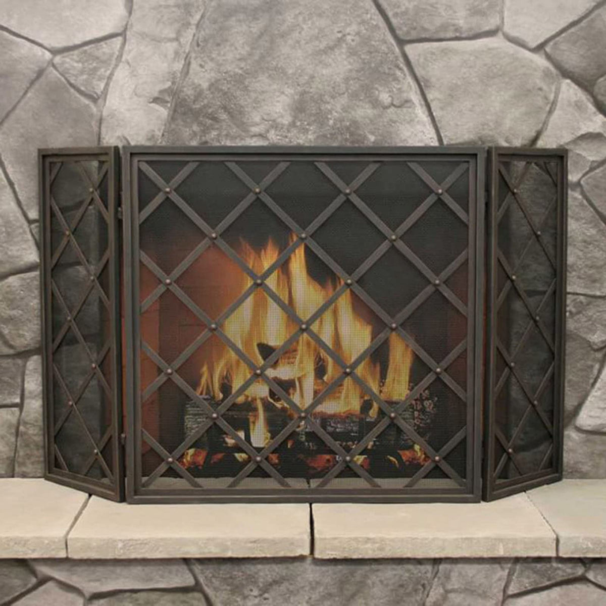 60 Inch Black 3 Panel Fireplace Screen T335346