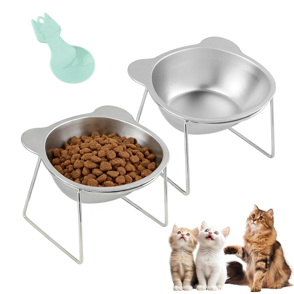 2 Pack Stainless Steel Elevated Cat Bowls L277