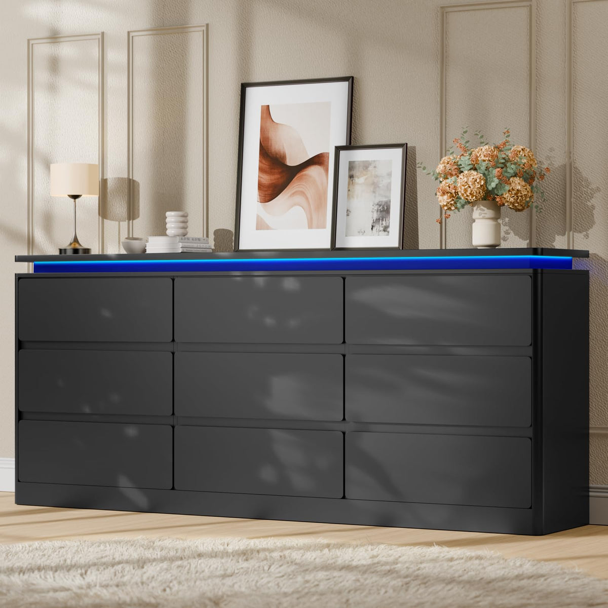 Black 9 Drawer Dresser with LED Lights A137263