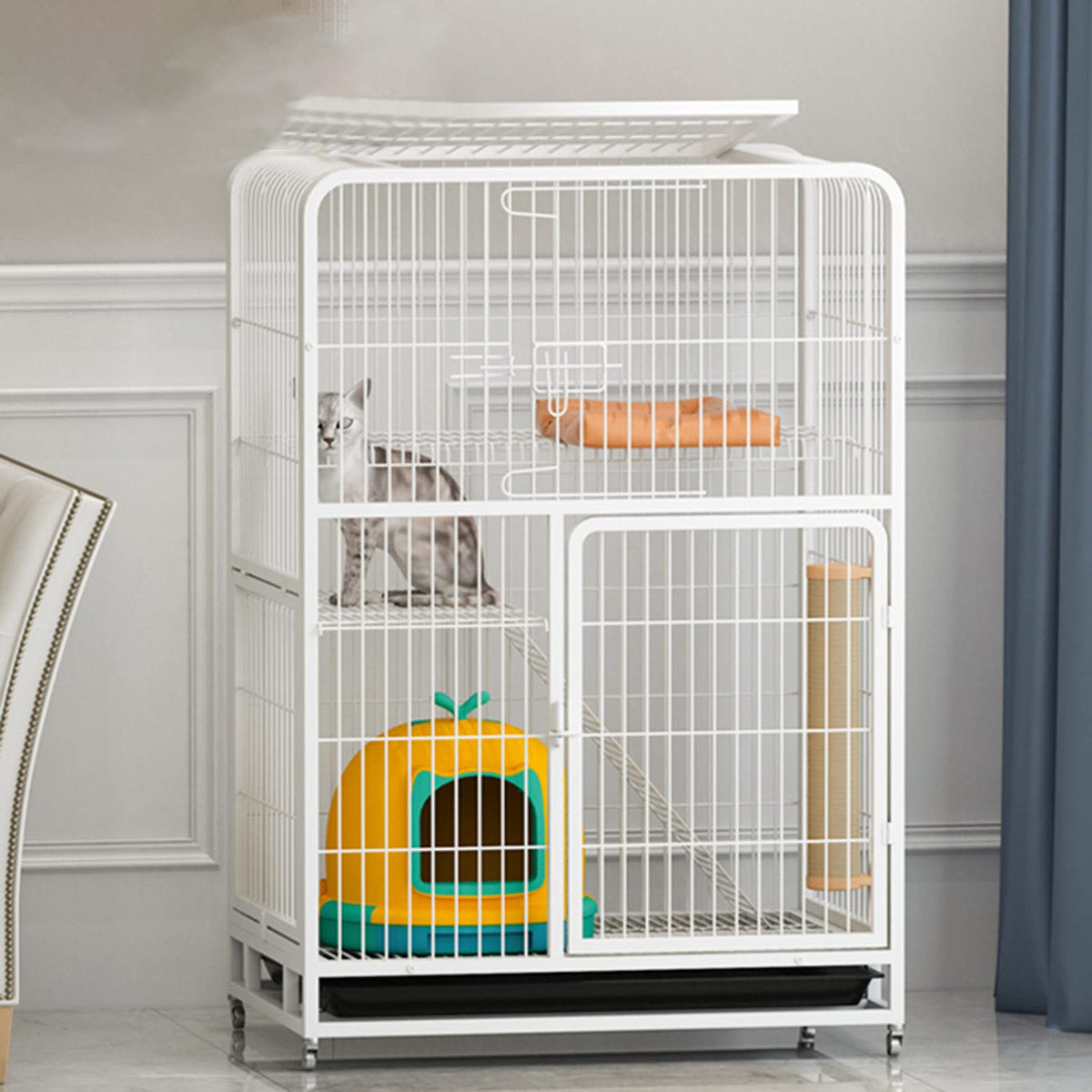 Large 3-Tier Metal Wire Cat Cage with Hammock and Casters C952