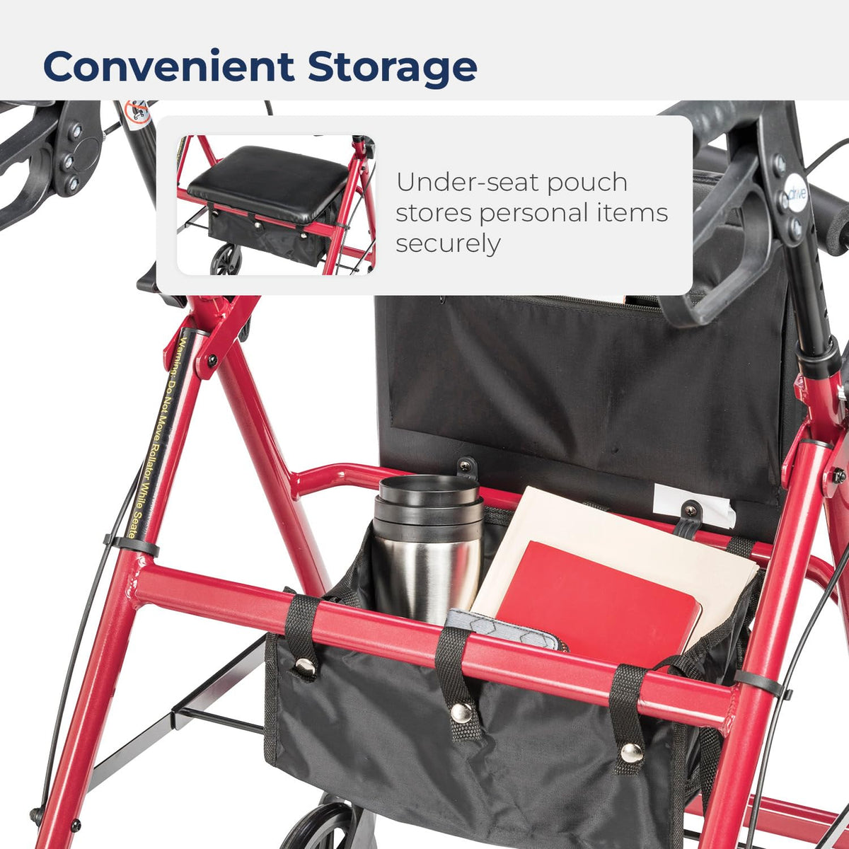 Red Aluminum Rollator Walker with Padded Seat and 6" Wheels V1319
