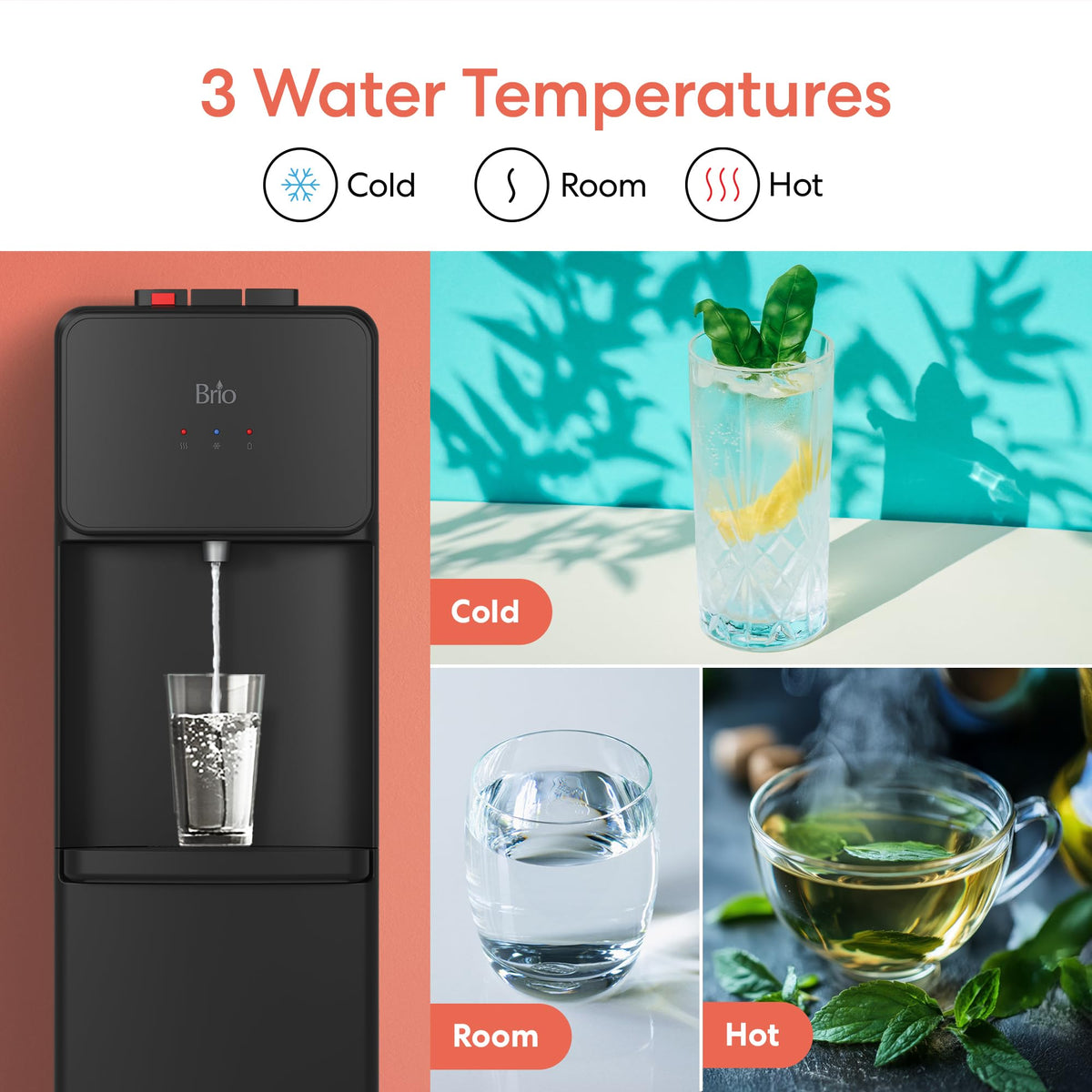 Bottom Load Water Cooler Dispenser, 5 Gallon, Black M914285