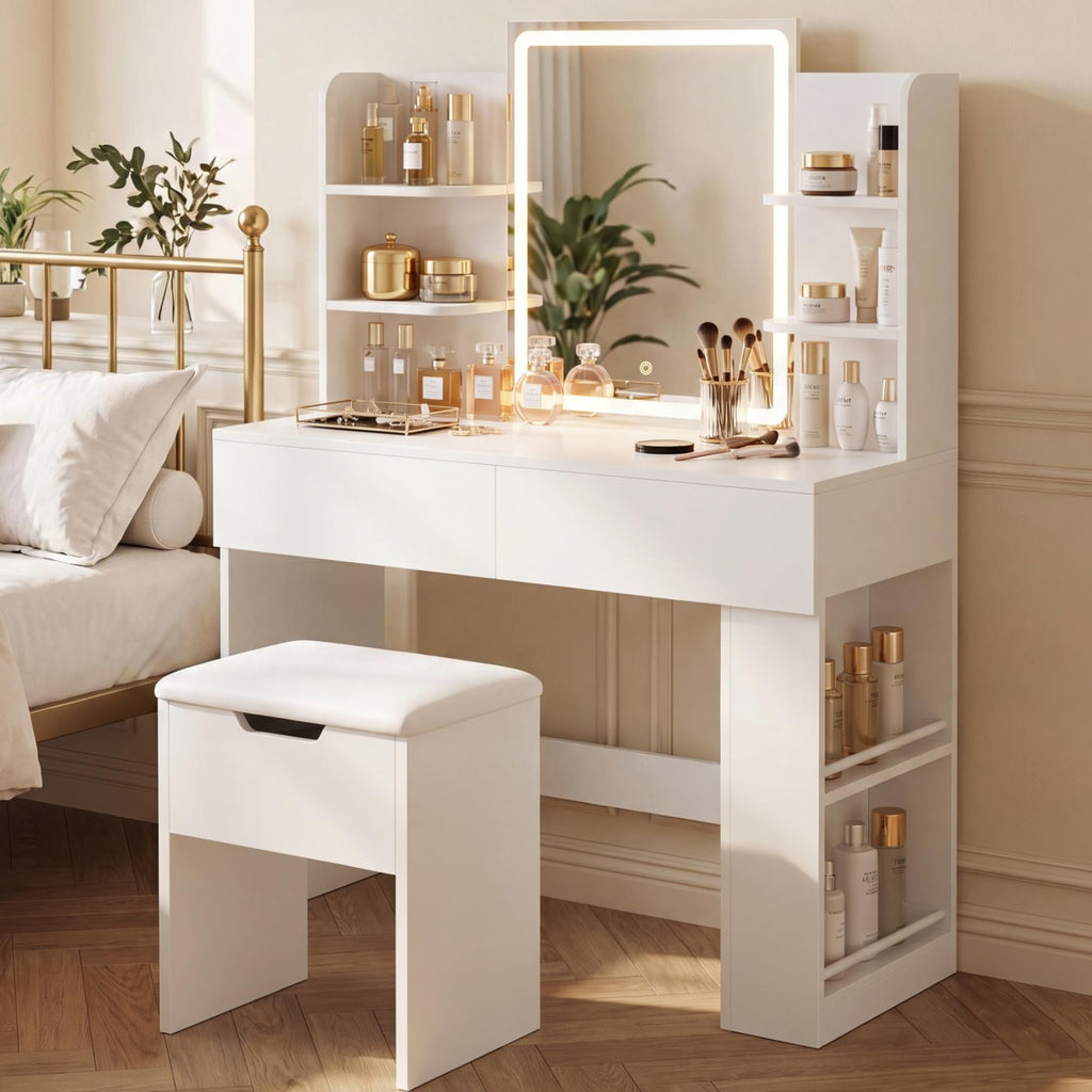 White Vanity Desk Set with LED Mirror X4831
