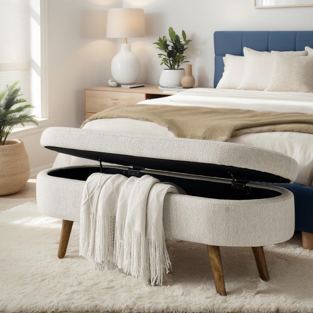 43.5" Beige Linen Storage Ottoman Bench P68017