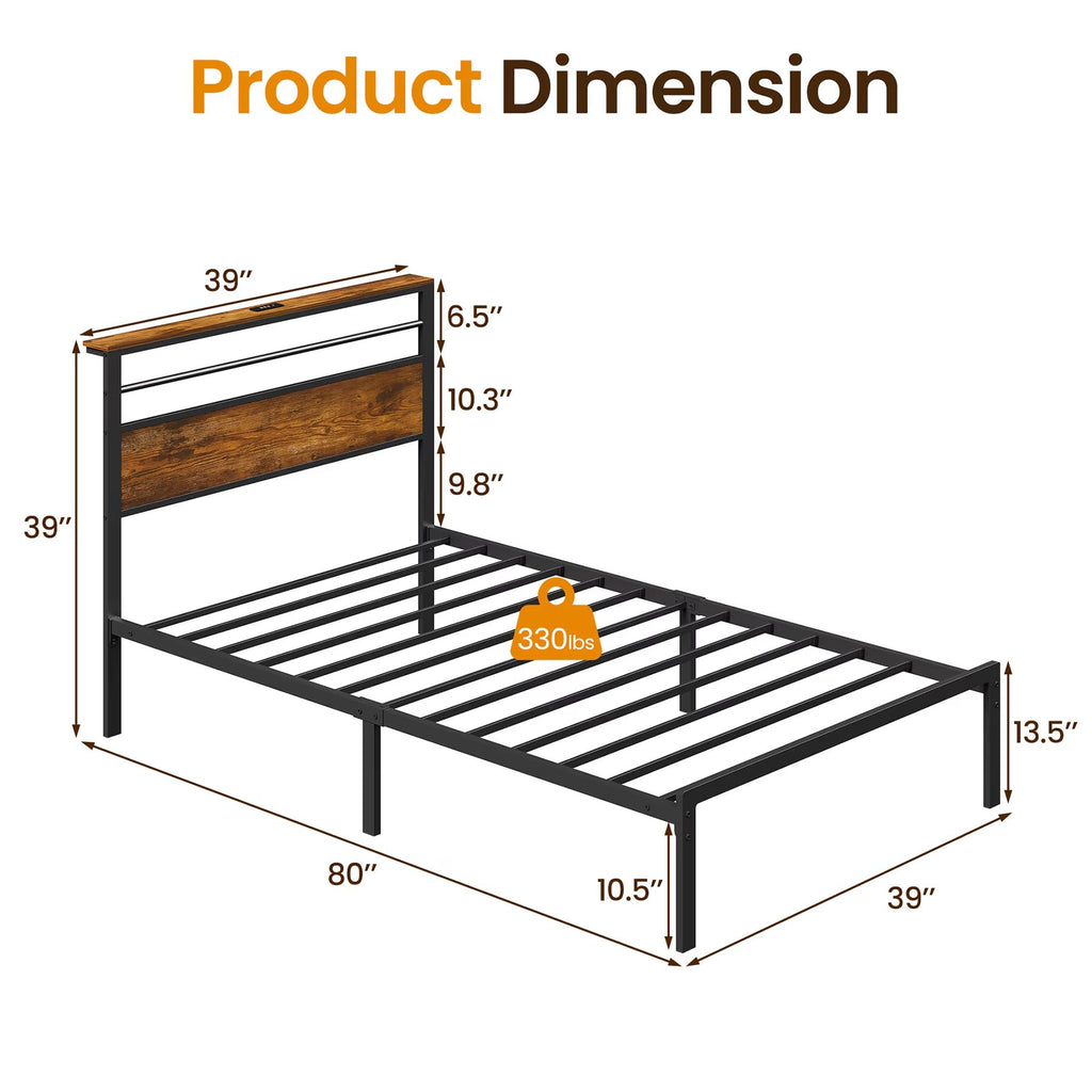 Black Twin Bed Frame with Headboard O292