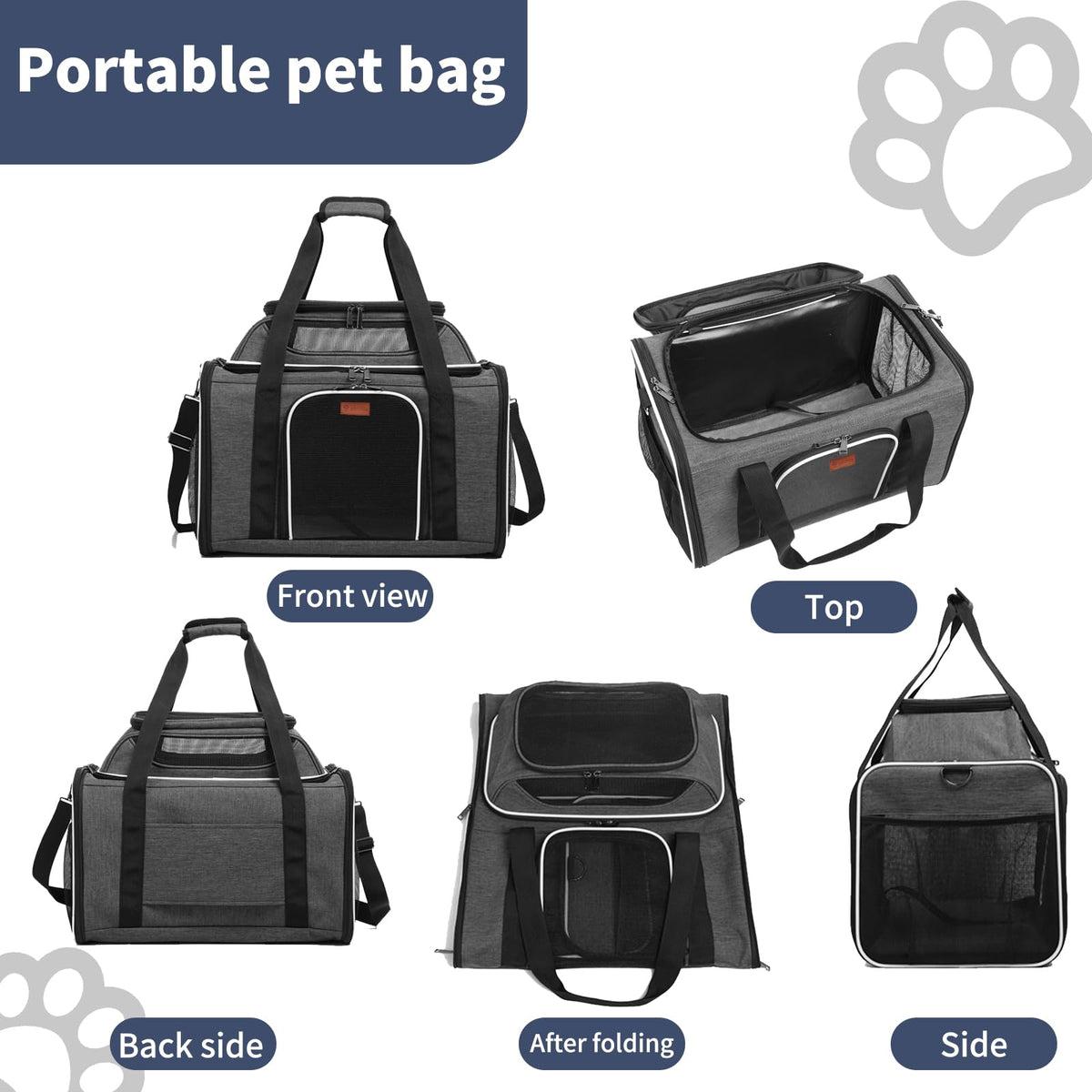 19" Large Soft-Sided Pet Carrier with Mesh, Grey R995204