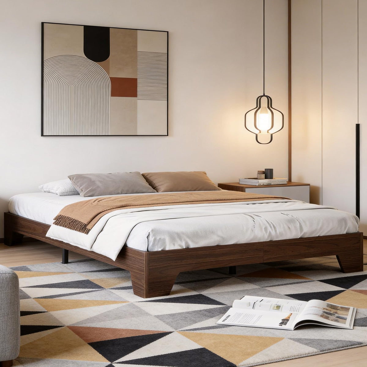 California King Size Wood Platform Bed Frame S82325