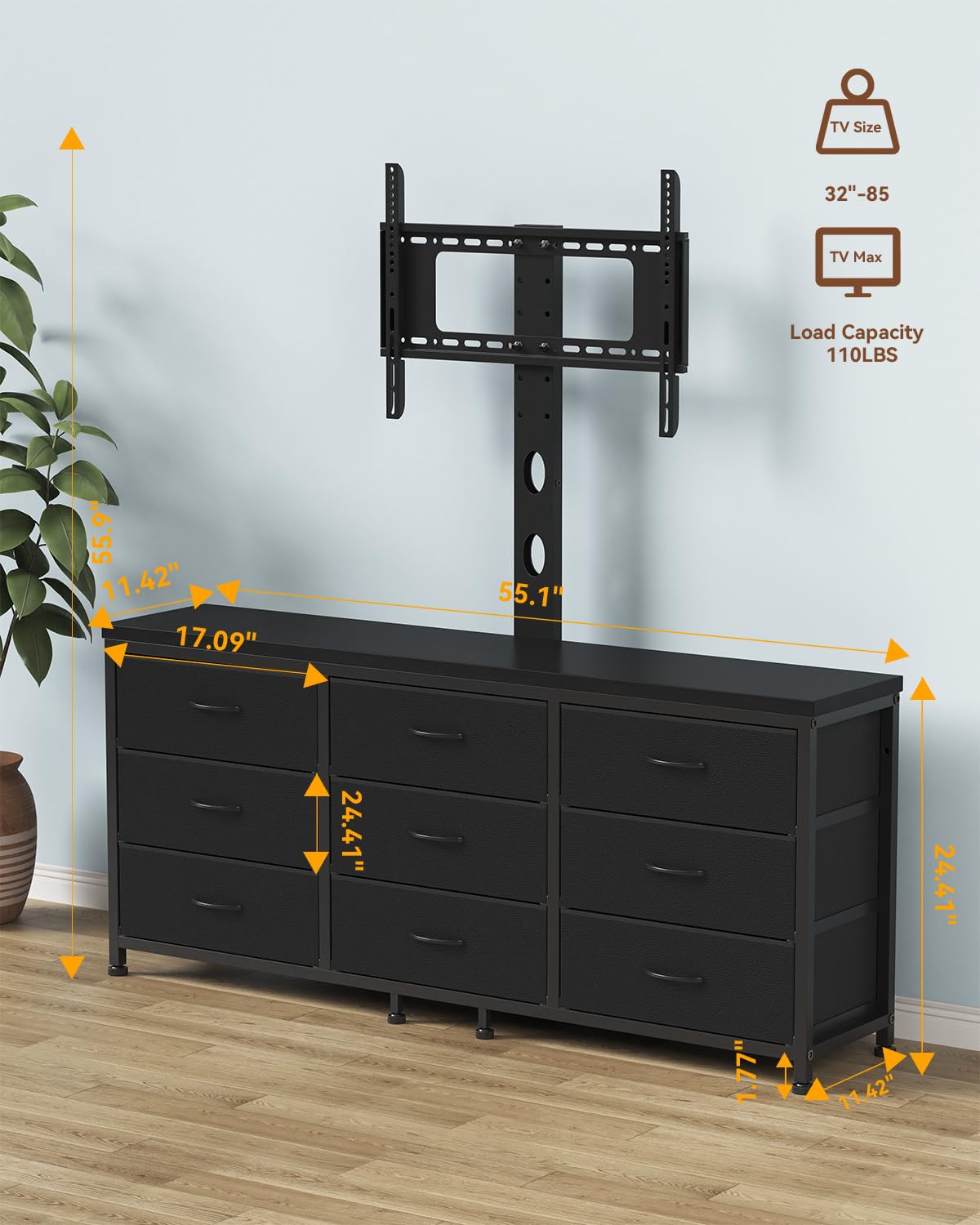 TV Stand with Mount and 9 Fabric Drawers L111539