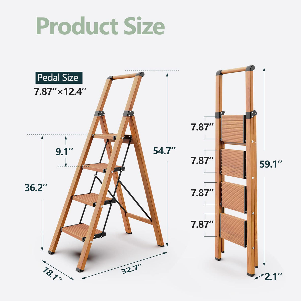 4 Step Ladders, 300lbs Load, 36'' Top Step, Wood Grain V877743