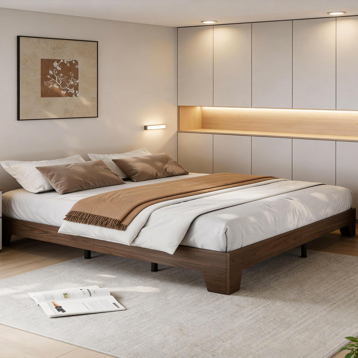 California King Size Wood Platform Bed Frame S82325