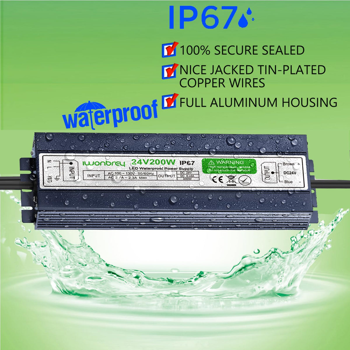 200 Watts 24V DC Waterproof IP67 LED Driver Power Supply G56470