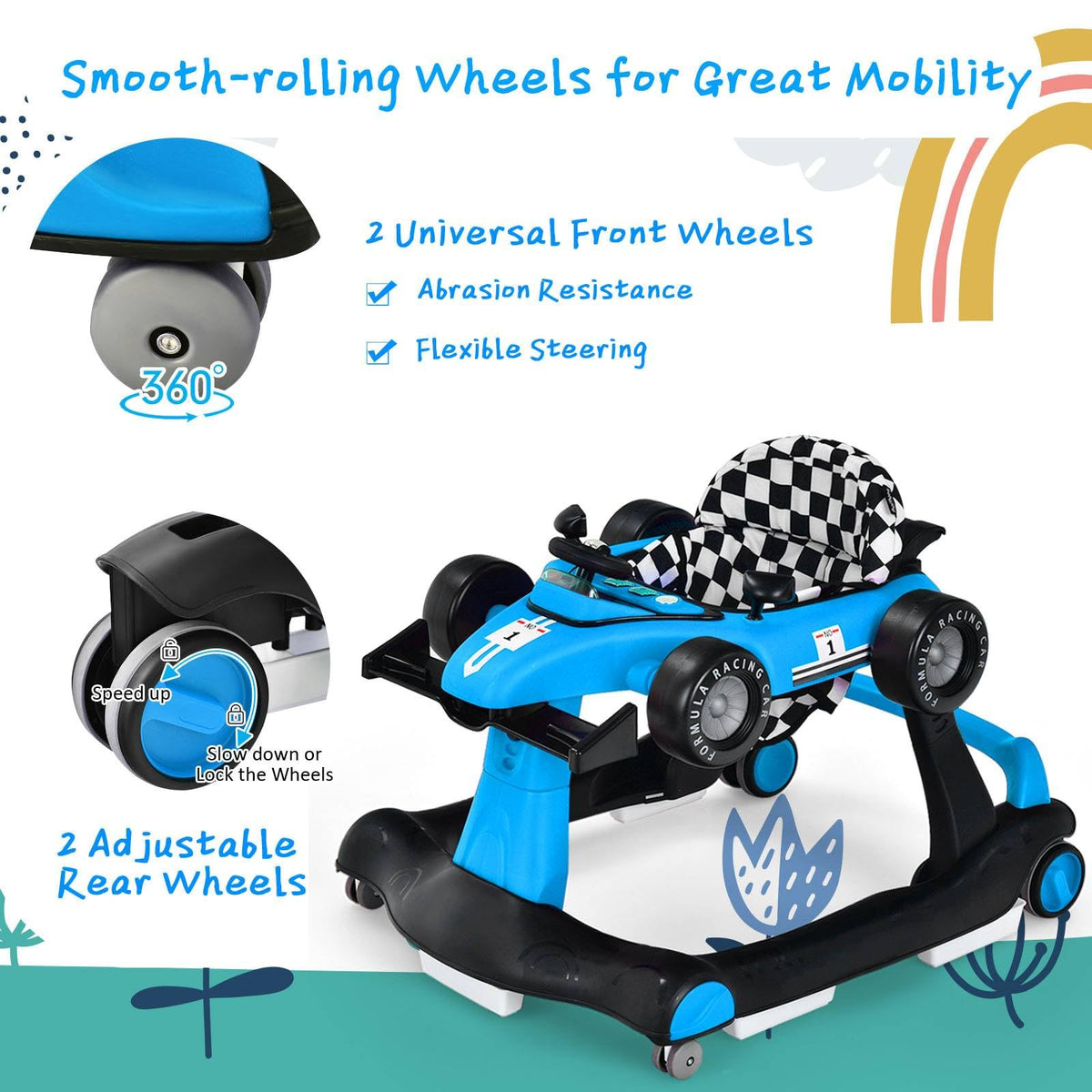 5-in-1 Foldable Baby Walker with Adjustable Height C9352