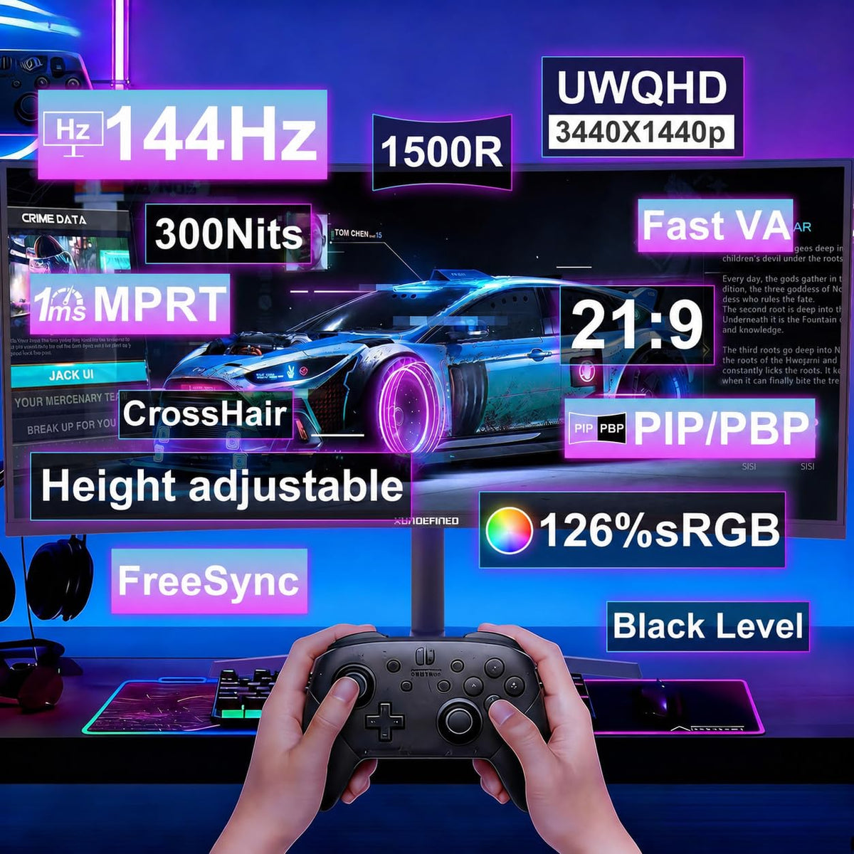 34 Inch Curved Ultrawide Gaming Monitor 180Hz UWQHD X824982