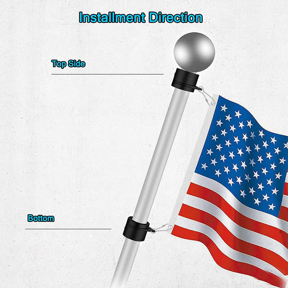 Aluminum Alloy 360° Rotating Flag Pole Rings with Carabiner, Pack of 2 F995