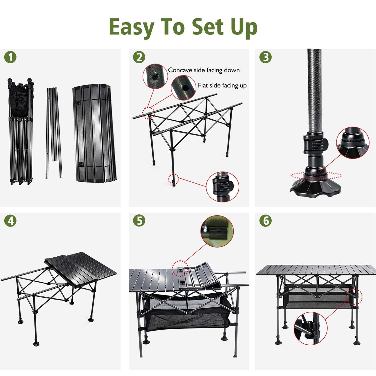 Large Folding Camping Table Adjustable Height M3659