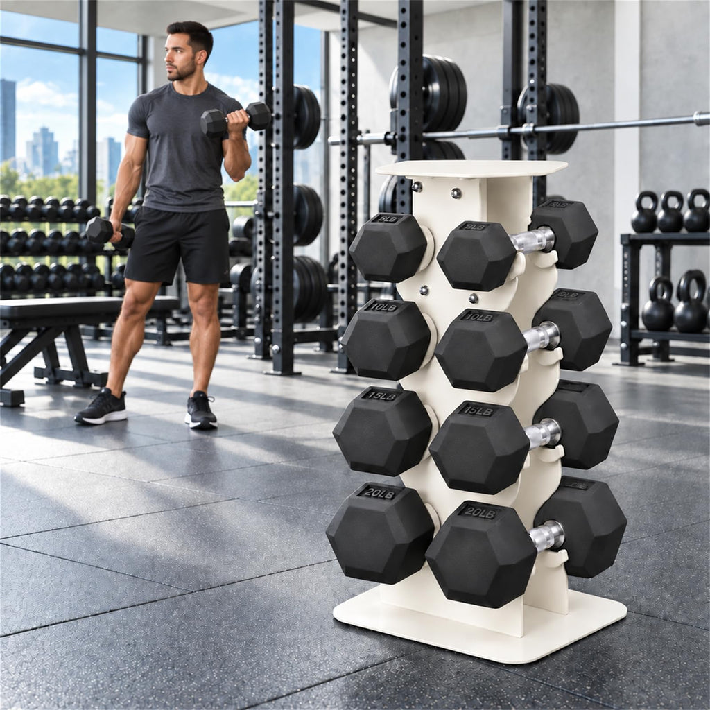 100 lb Rubber Hex Dumbbell Set with Rack L325249
