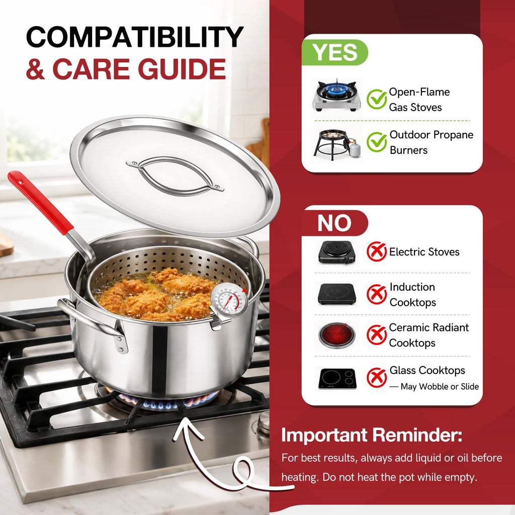 10 QT Stainless Steel Deep Fryer Pot with Basket F10516