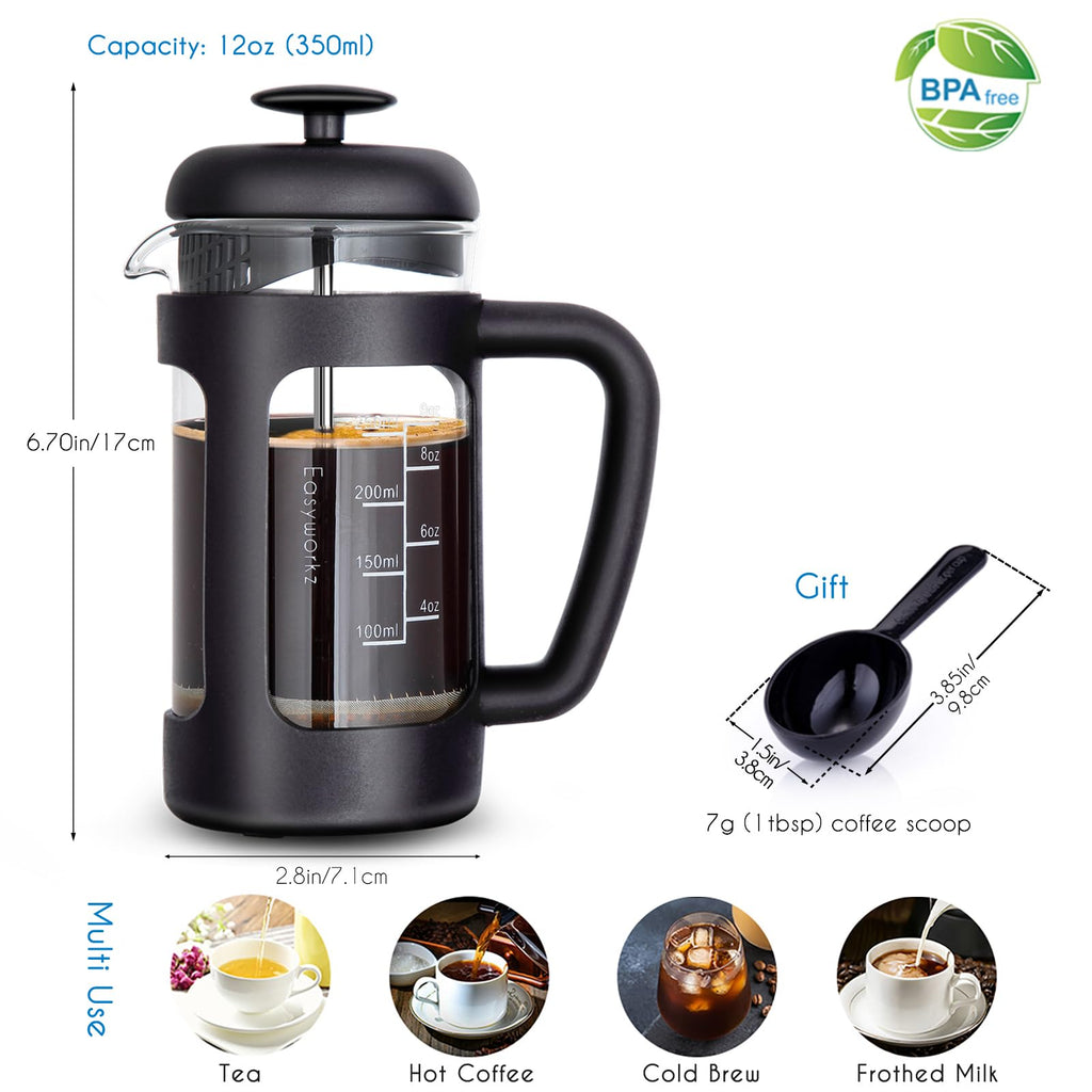 French Press and Gooseneck Pour Over Coffee Kettle 12 oz Stainless Steel T16566