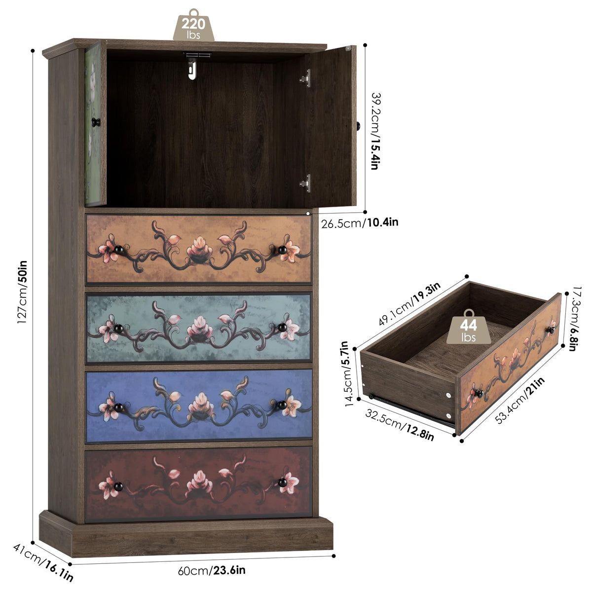 50" H Boho 4 Drawer Dresser O244