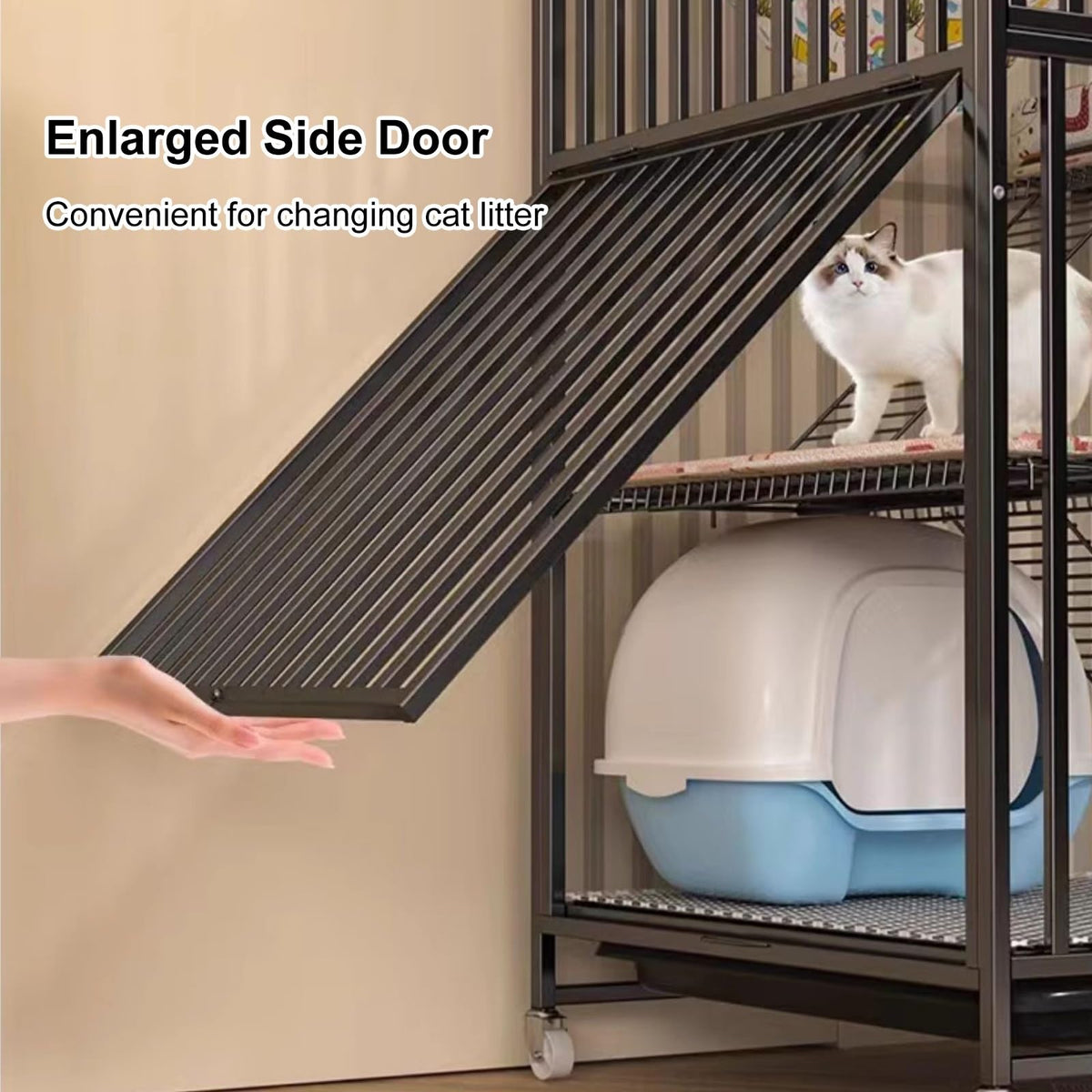 4 Tier Cat Cage with Litter Box and Wheel R837229