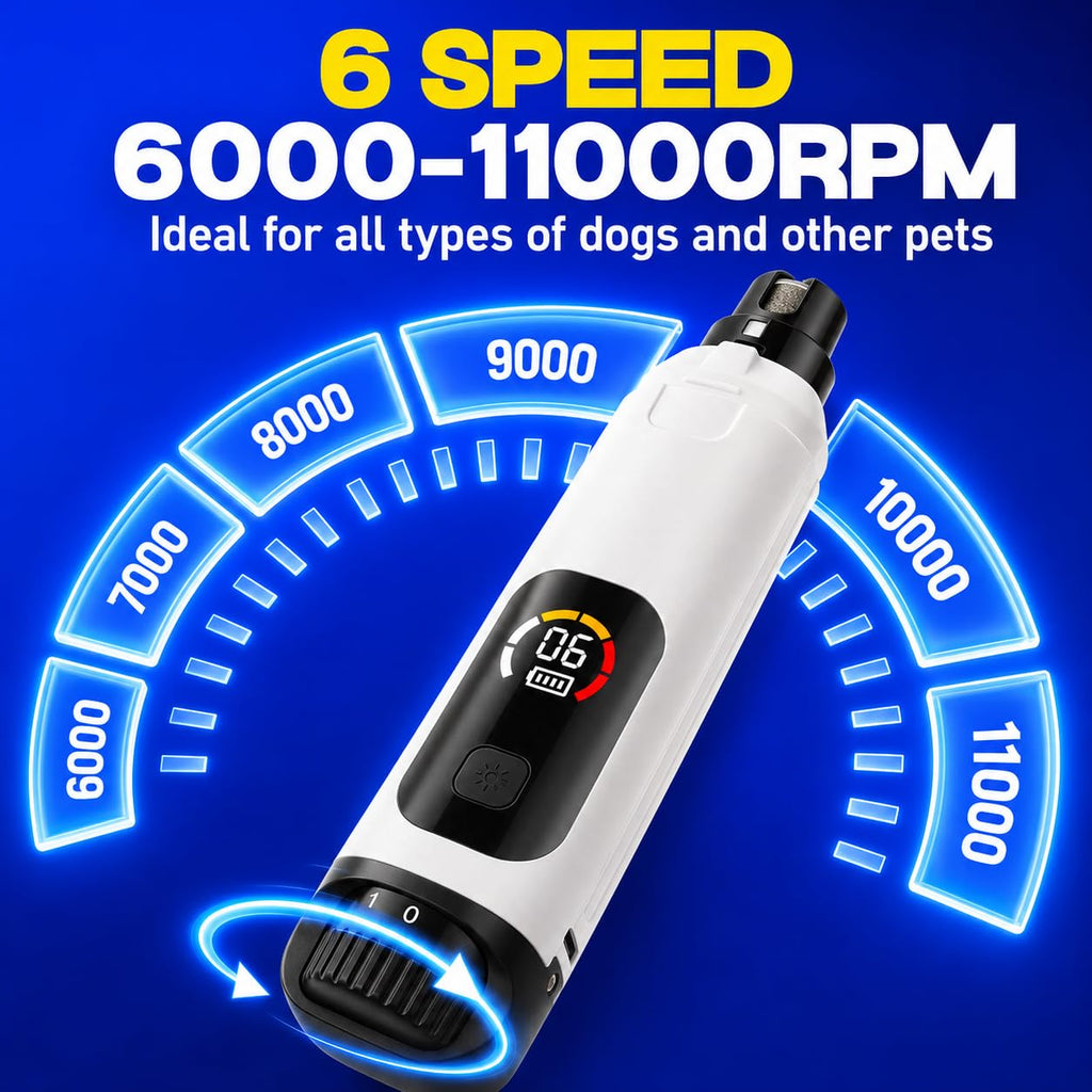 6-Speed Electric Pet Nail Grinder with LED Lights F410