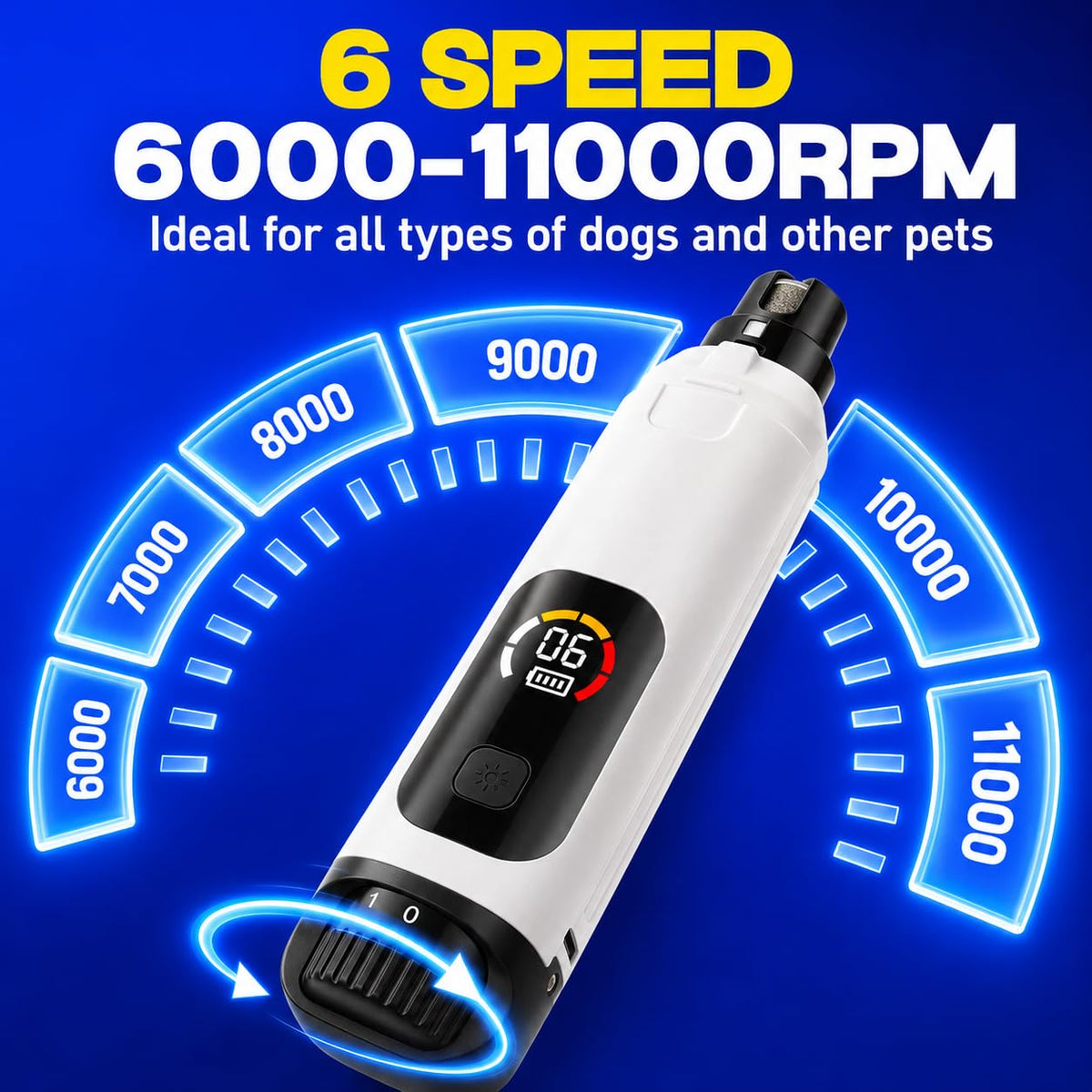 6-Speed Electric Pet Nail Grinder with LED Lights F410