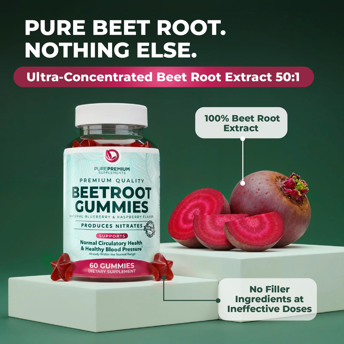 Beet Root Gummies 50:1 Extract Sugar Free Chews Vegan I84226