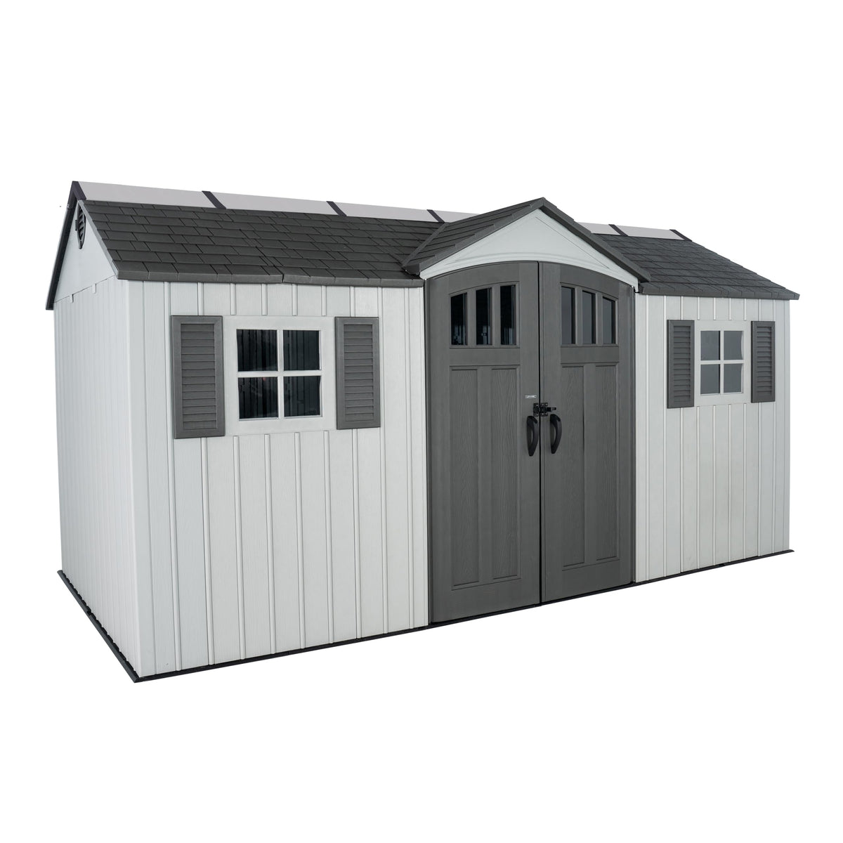 15x8 Ft Gray Resin Outdoor Storage Shed with Lockable Doors D3334