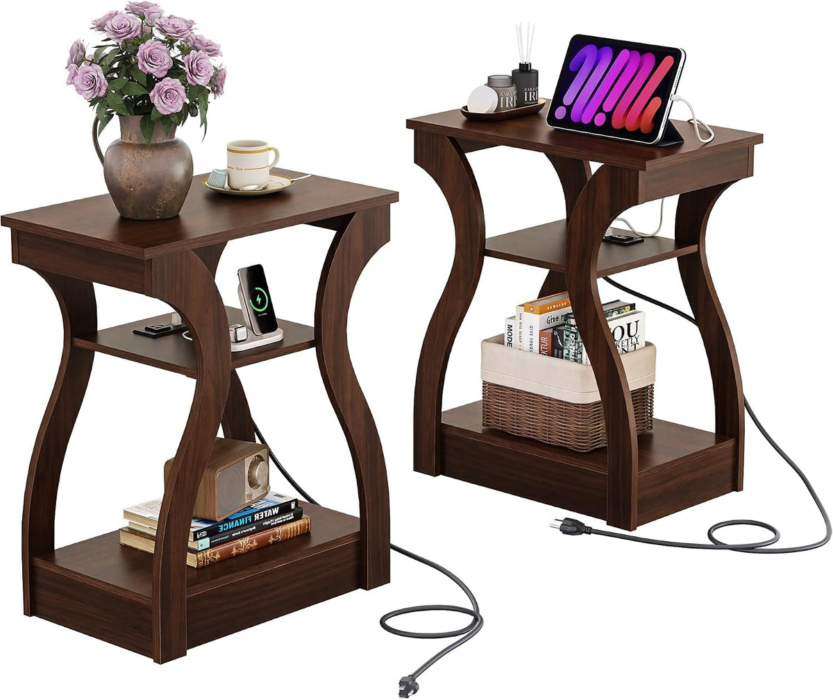 Brown End Tables Set of 2 with Charging Station K908426