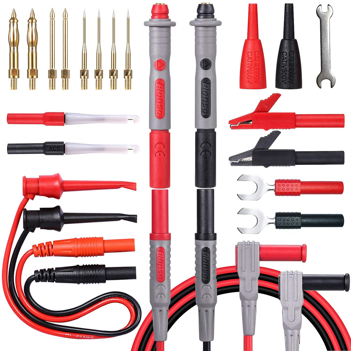 25-Piece Multimeter Leads Kit with Probes, Alligator Clips, Test Hooks and Back Probe Pins E59709