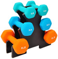 Colored Neoprene Coated Dumbbell Set with Stand, Set of 6 H497
