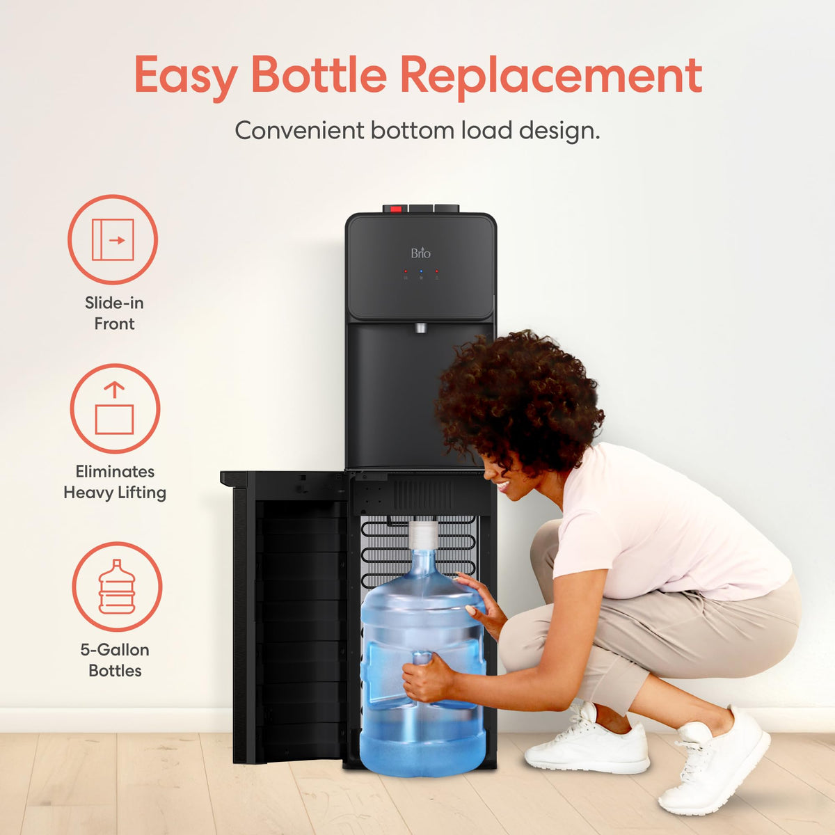 Bottom Load Water Cooler Dispenser, 5 Gallon, Black M914285