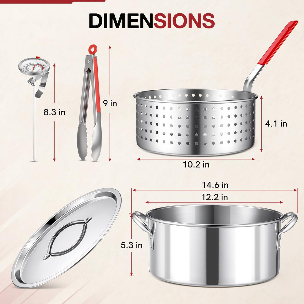 10 QT Stainless Steel Deep Fryer Pot with Basket F10516