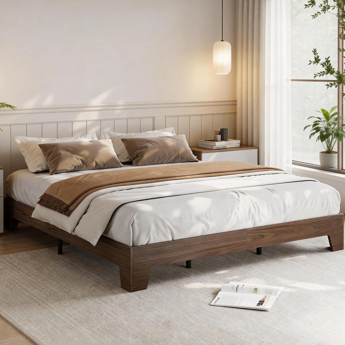California King Size Wood Platform Bed Frame S82325