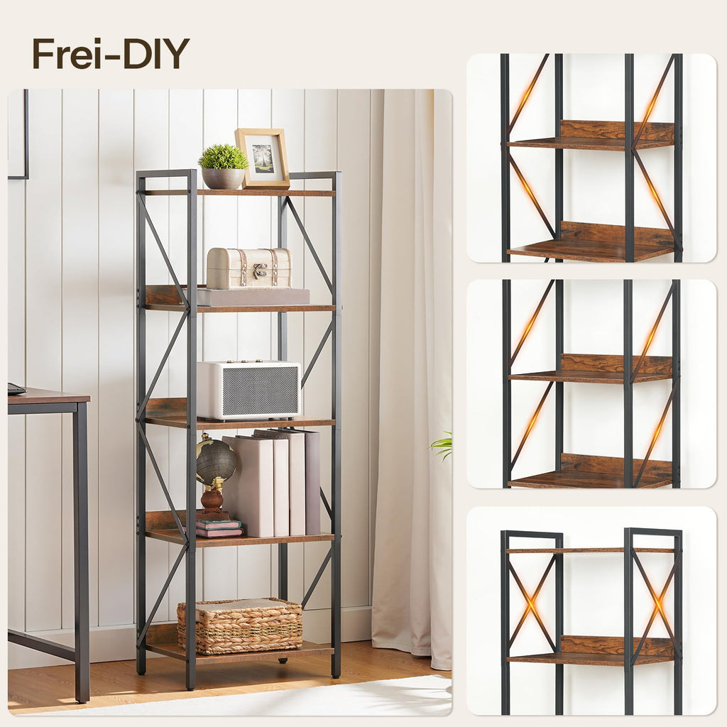 5-Tier Industrial Bookshelf with Metal Frame L41223
