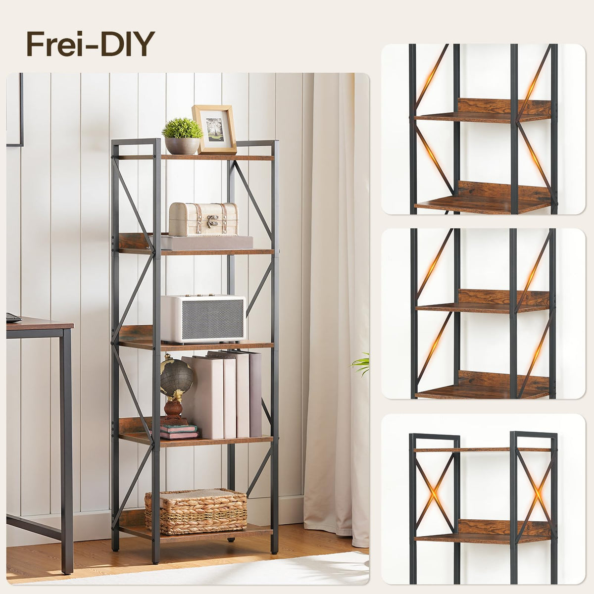 5-Tier Industrial Bookshelf with Metal Frame L41223