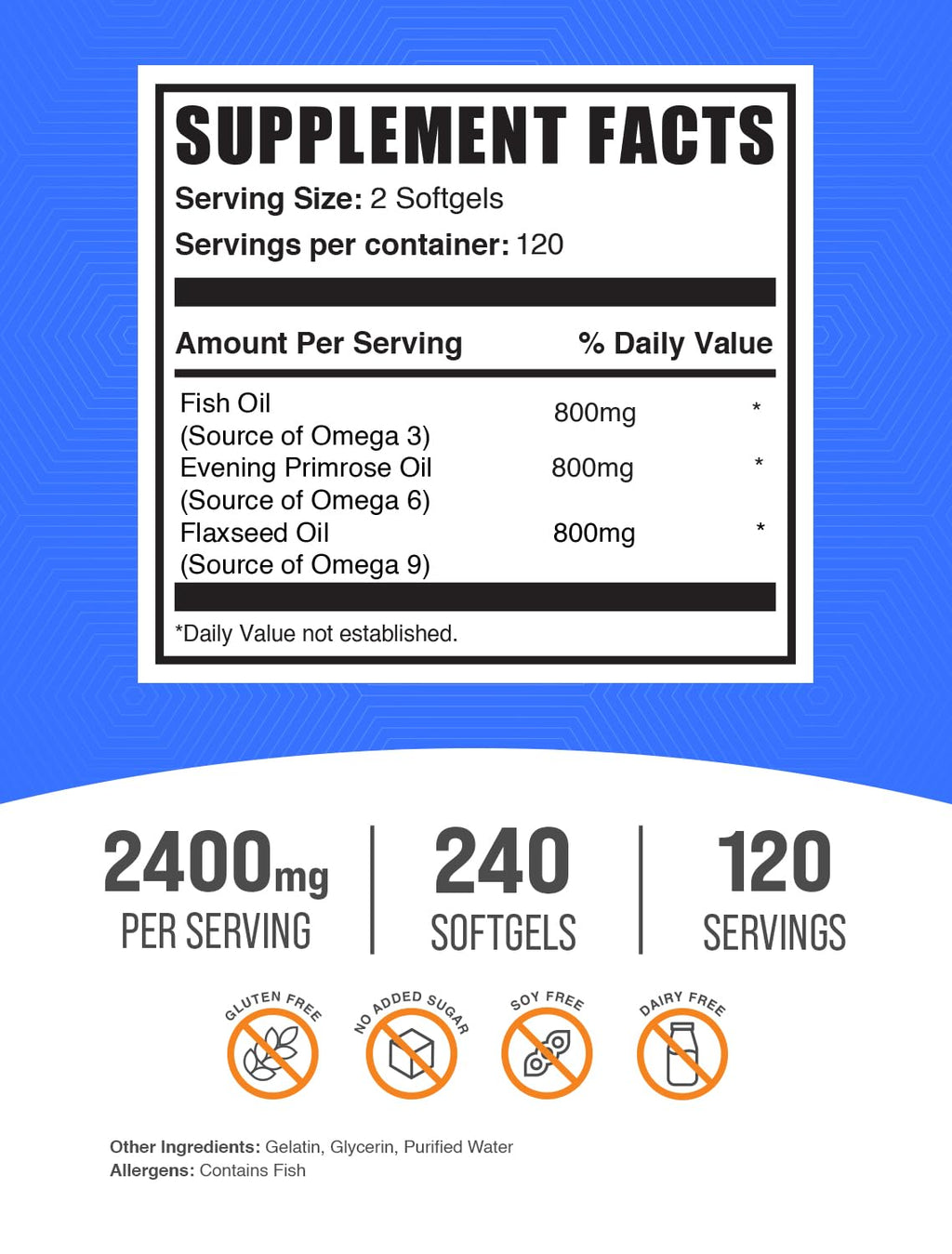 Omega 3-6-9 Softgels from Flaxseed, Evening Primrose & Fish Oil, 240 Count V87612