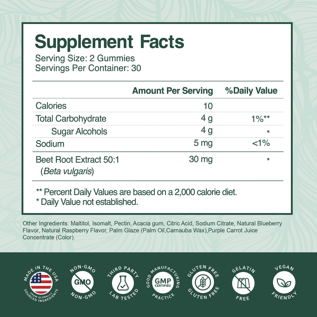 Beet Root Gummies 50:1 Extract Sugar Free Chews Vegan I84226