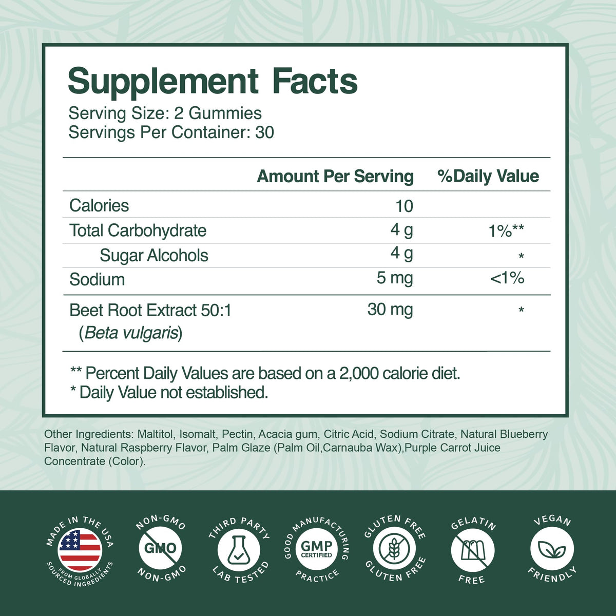 Beet Root Gummies 50:1 Extract Sugar Free Chews Vegan I84226