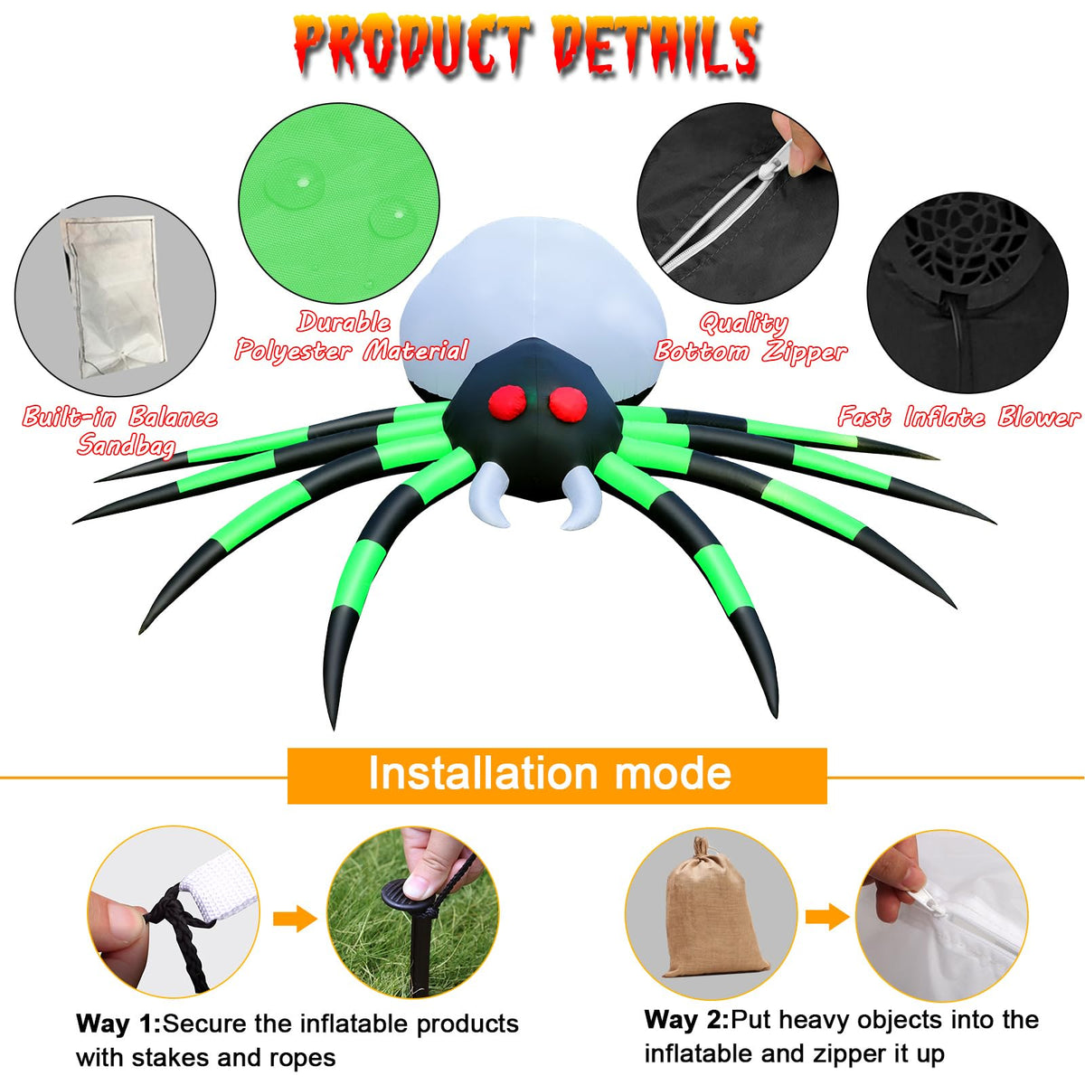 12 FT Halloween Inflatable Spider Outdoor Decoration T850