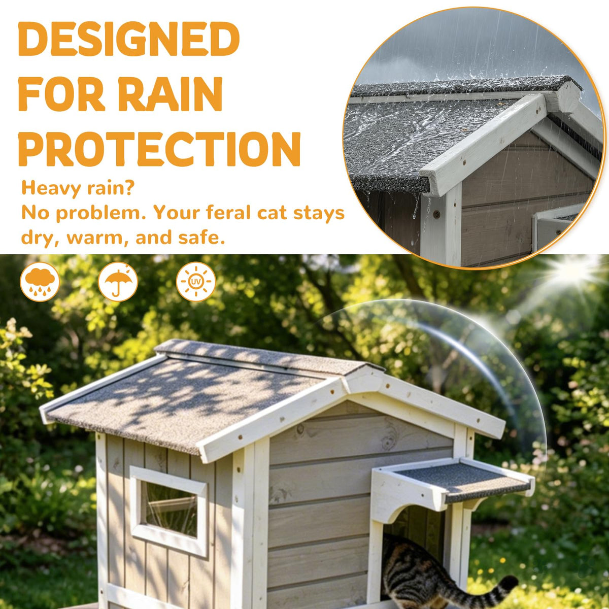 Weatherproof Wooden Outdoor Cat House X87390