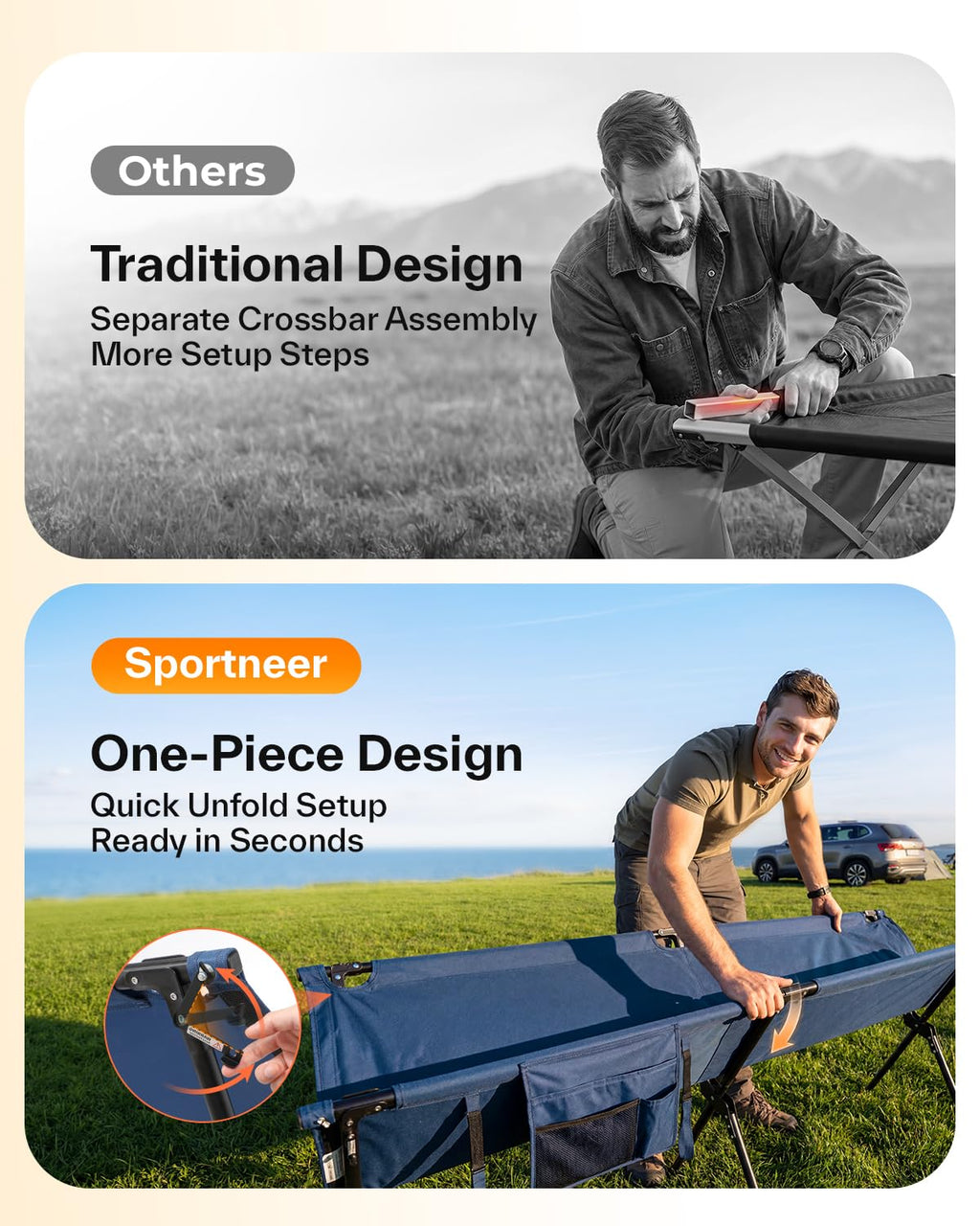 Camping Cot 78.3"x28.7"x14.6" Heavy Duty Folding Bed Support 330 Lbs I21940