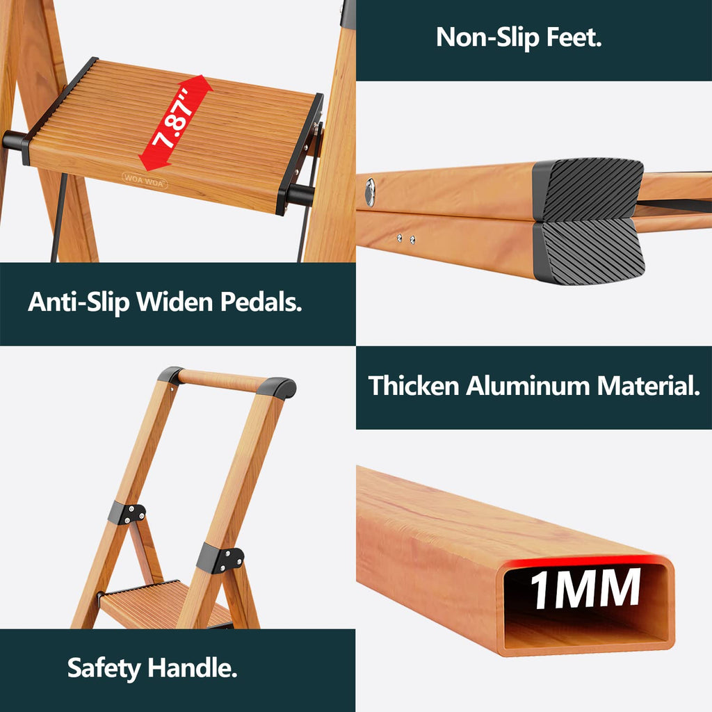 4 Step Ladders, 300lbs Load, 36'' Top Step, Wood Grain V877743