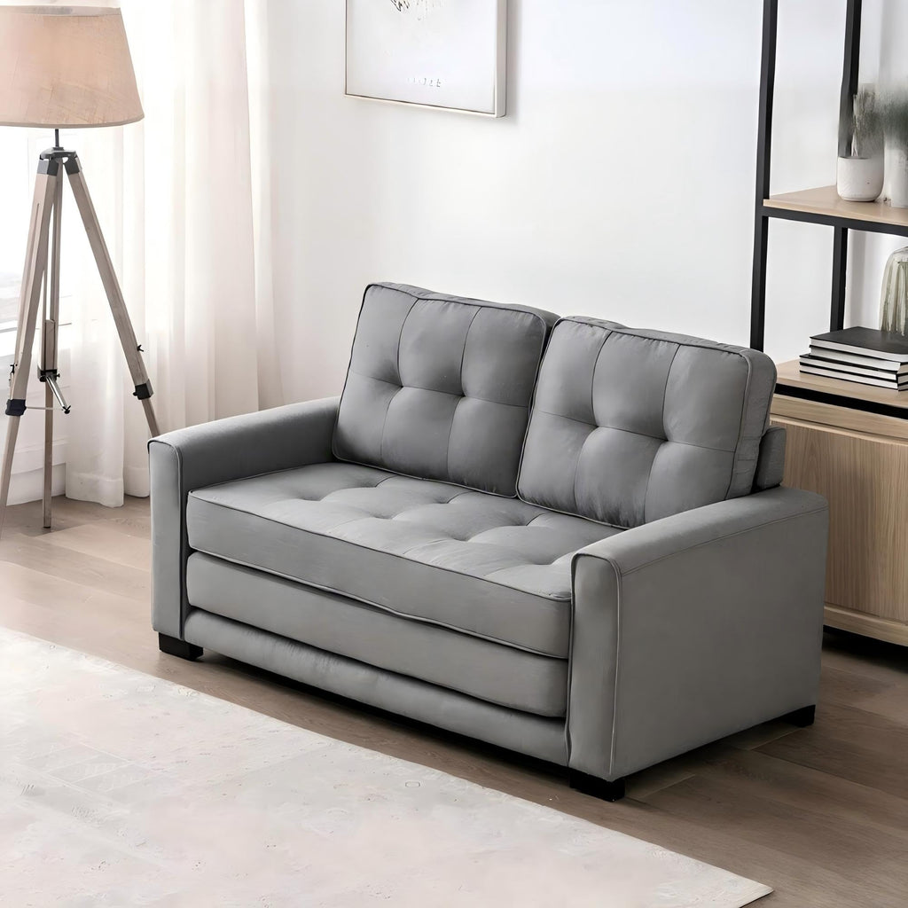 Light Gray Tufted Pull-Out Sleeper Loveseat I8267
