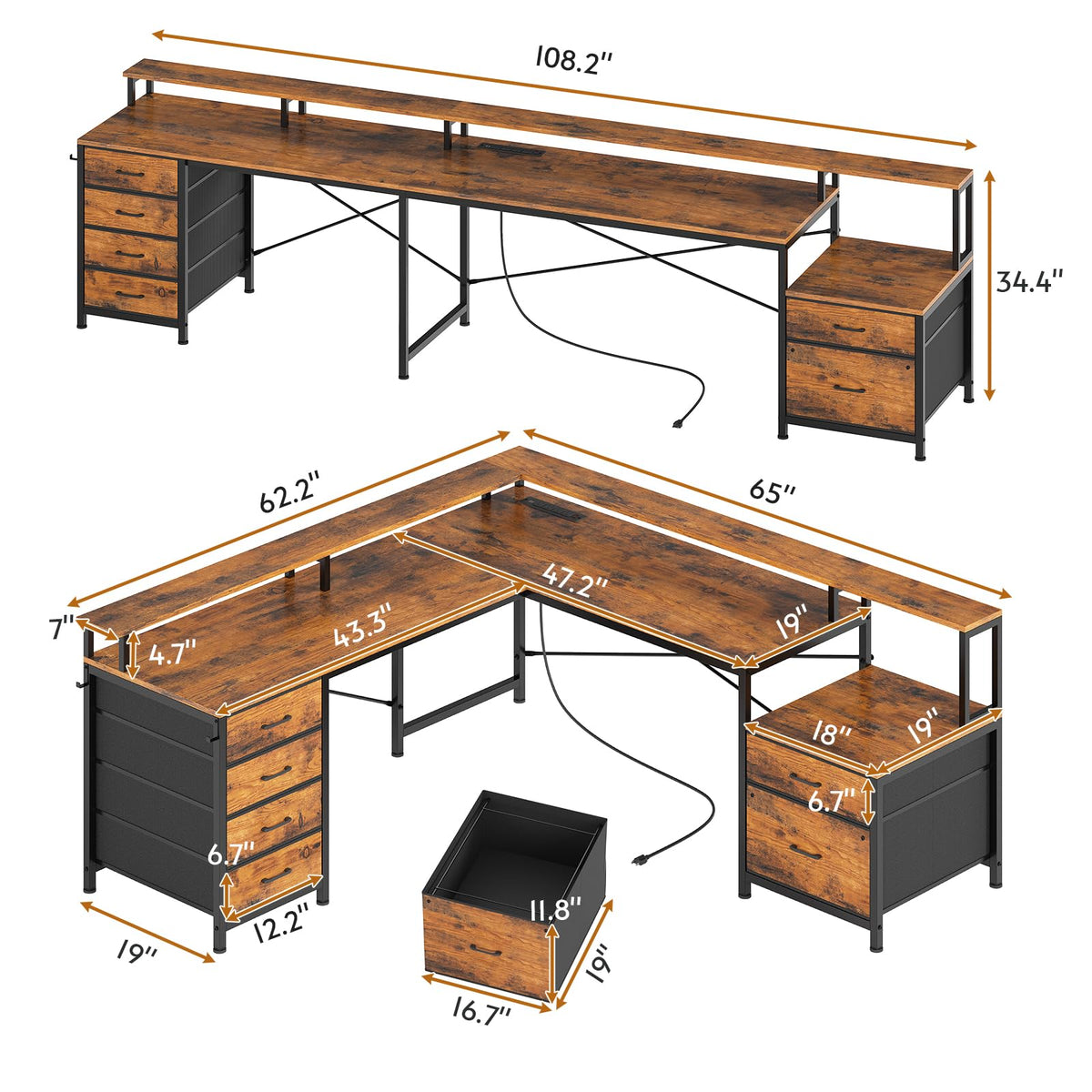L Shaped Computer Desk with 6 Drawer U6686