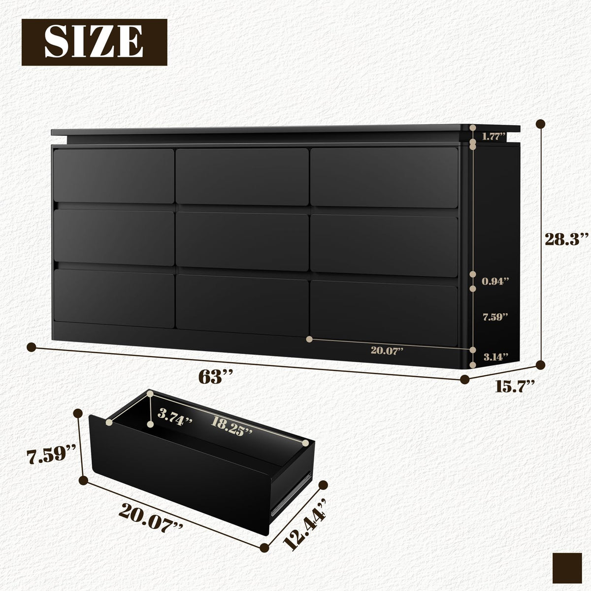 Black 9 Drawer Dresser with LED Lights A137263