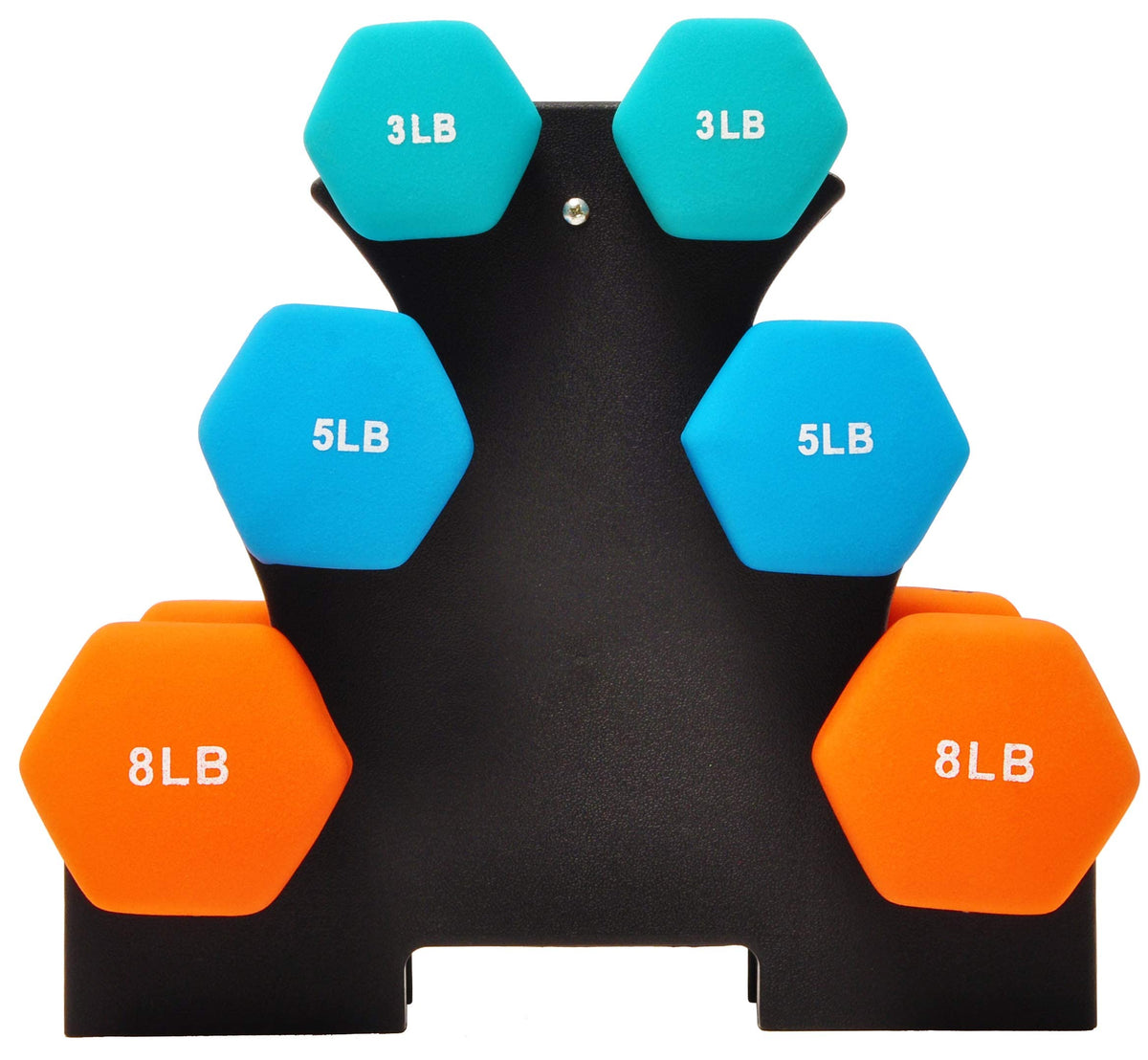 Colored Neoprene Coated Dumbbell Set with Stand, Set of 6 H497